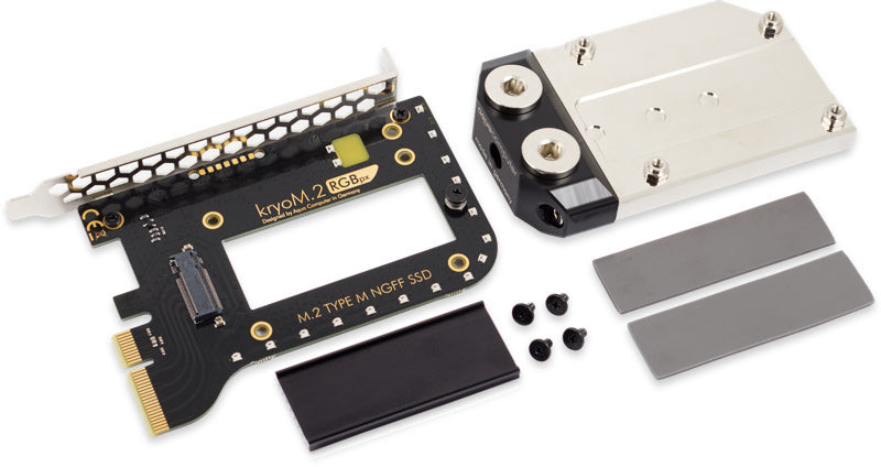 Aquacomputer kryoM.2 RGBpx PCIe 5.0/4.0/3.0 x4 adapter for M.2 PCIe SSD, M-Key with nickel plated water block